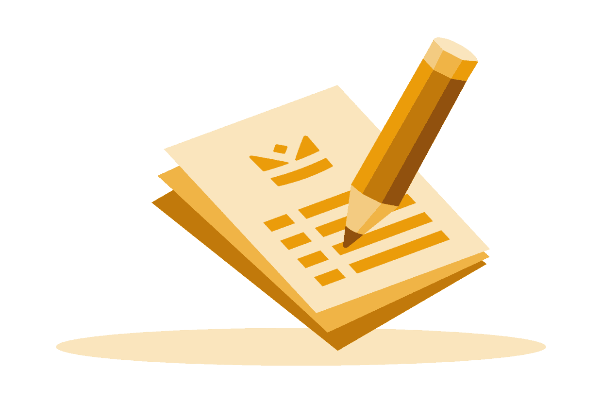 Illustration of a document with a pencil writing on it, representing completing an application form or submitting information.
