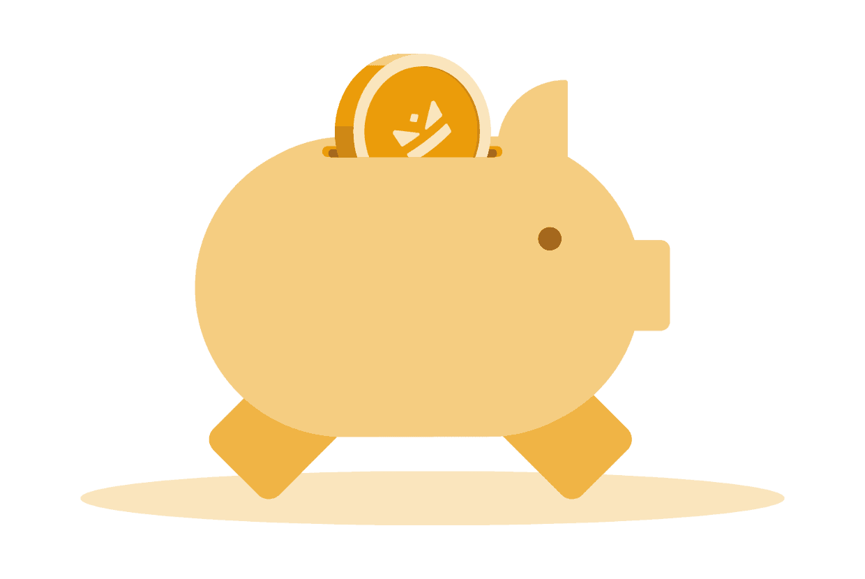 Illustration of a piggy bank with a coin being inserted, representing saving money, deposits and savings accounts.