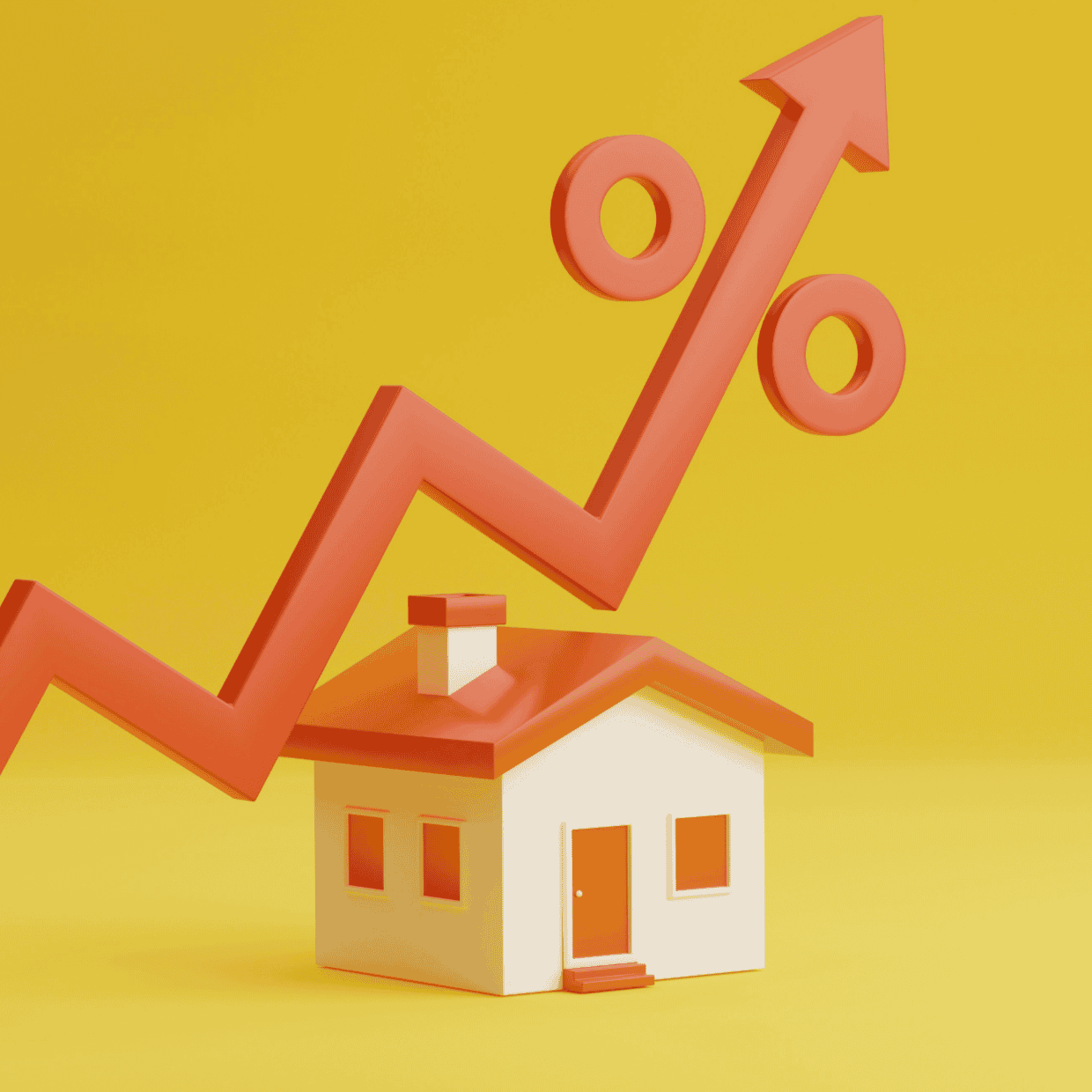 Illustration of a house with an upward arrow and percentage symbol.